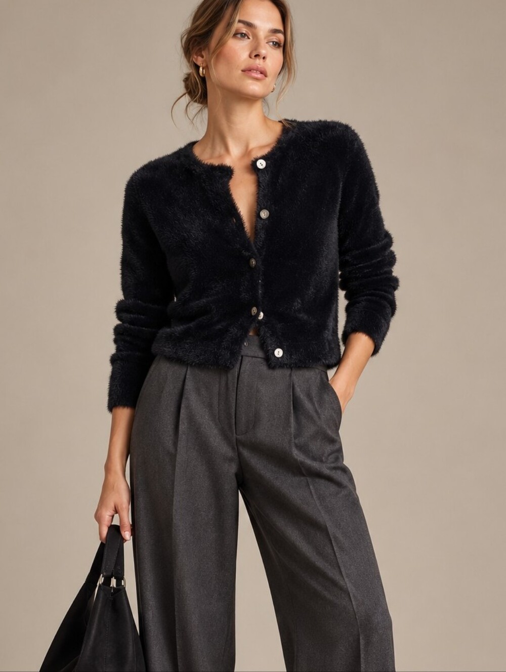 VINCE Black Eyelash Texture Cardigan Sweater Size XL EUC